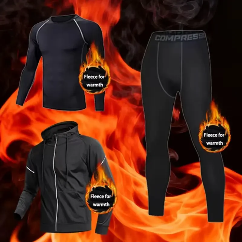 Comprehensive Training Fleece Set 3-piece Set, warm and close-fitting, comfortable for exercise