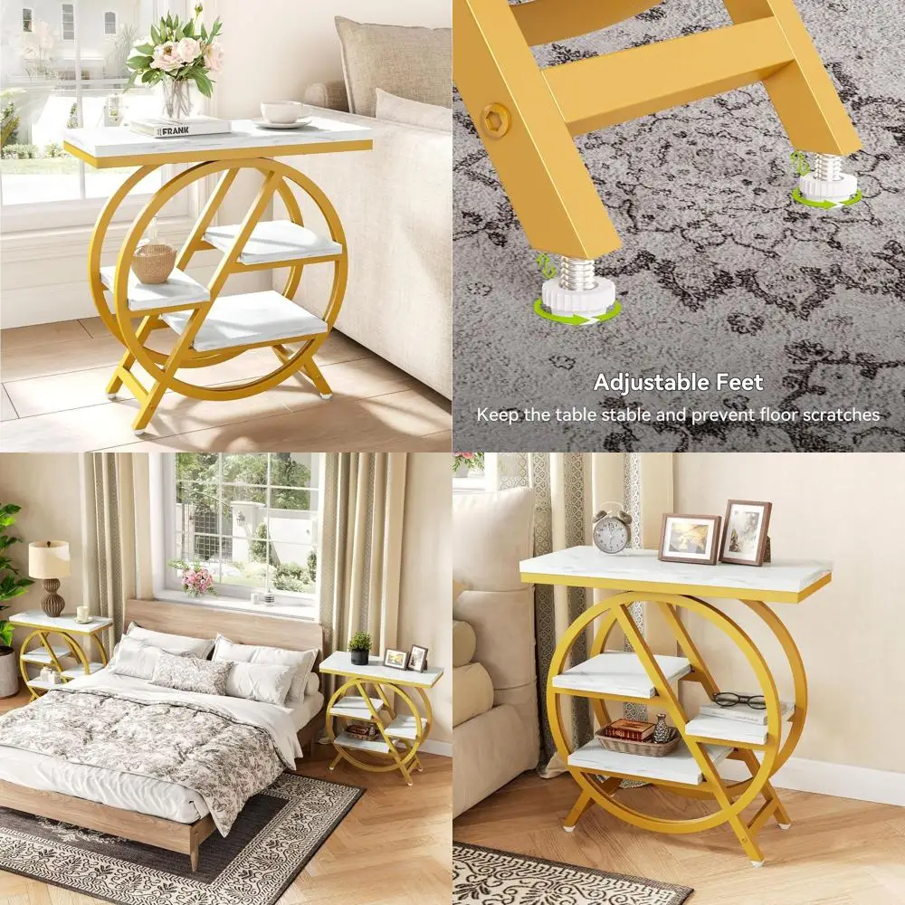 

End Table, 4-Tier Narrow Faux Marble Side Table with Large Storage Space, Modern Nightstand and Bedside Table for Living Room, H