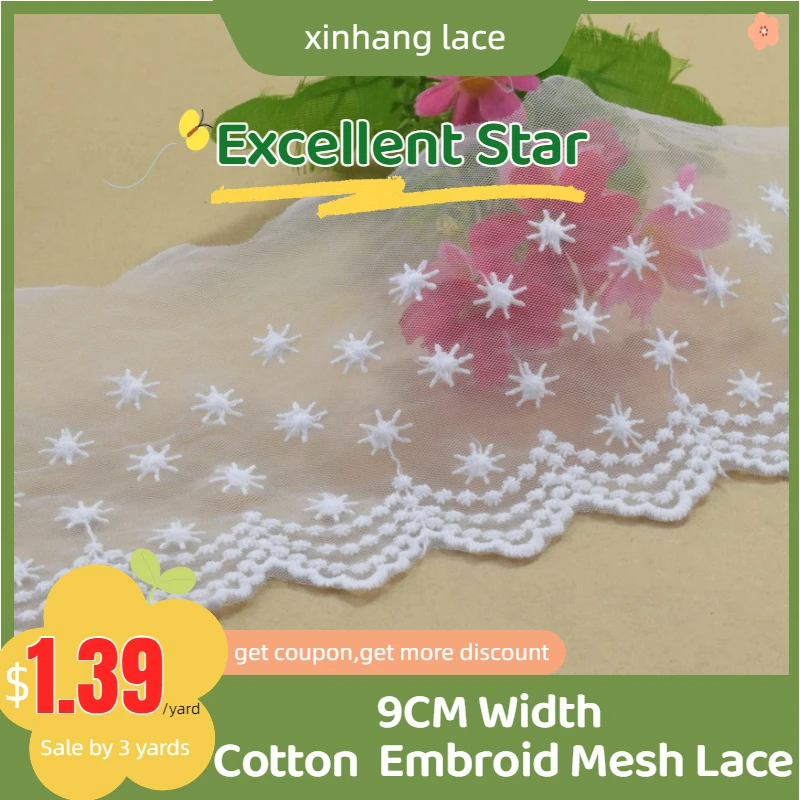 

3yards 9cm Cotton Embroidery White Lace French Mesh Ribbon Fabric Guipure Diy Trims Knitting Sewing Accessories Doll Dress#4342