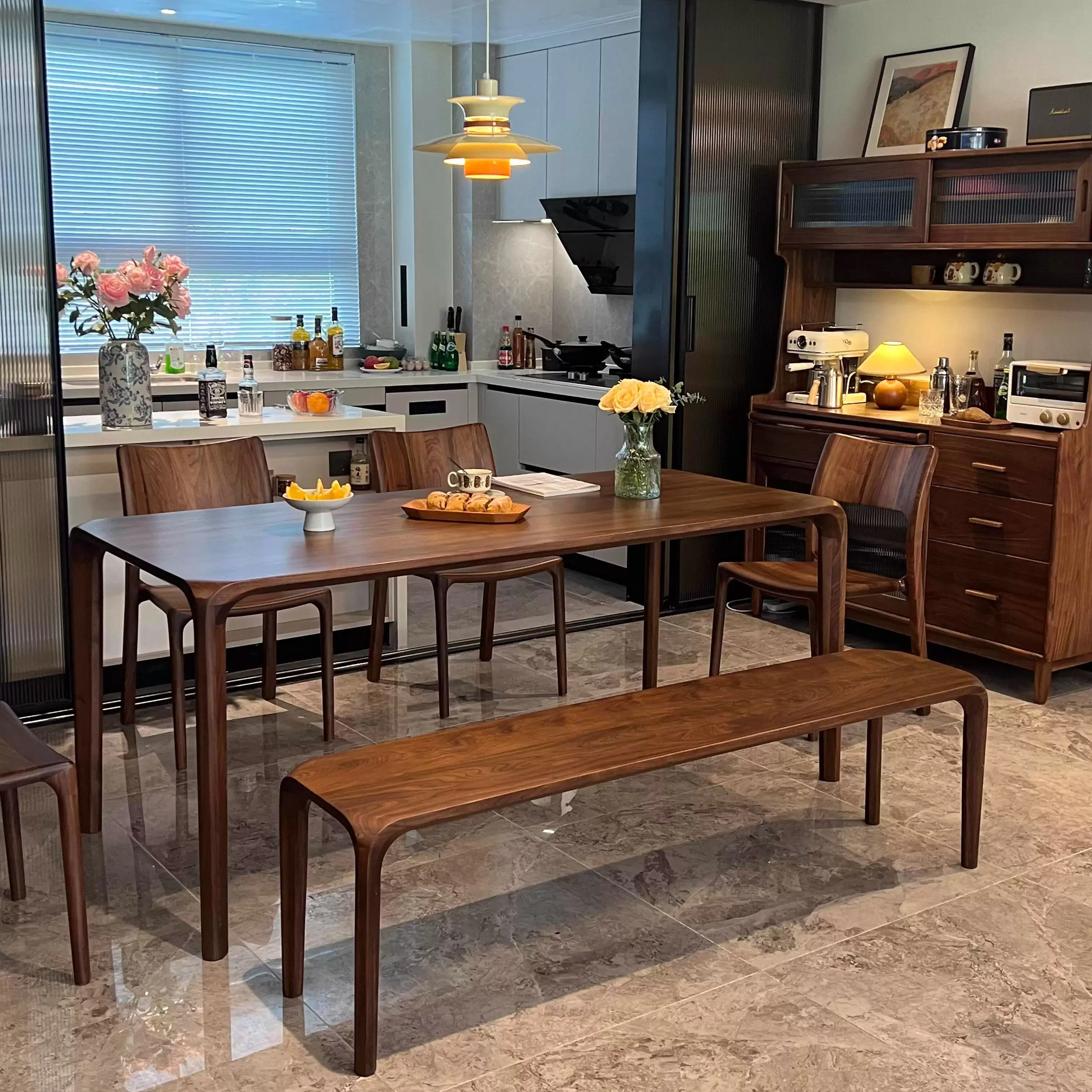 Black walnut dining table household all solid wood eating table small apartment rectangular tenon and mortise desk integrated