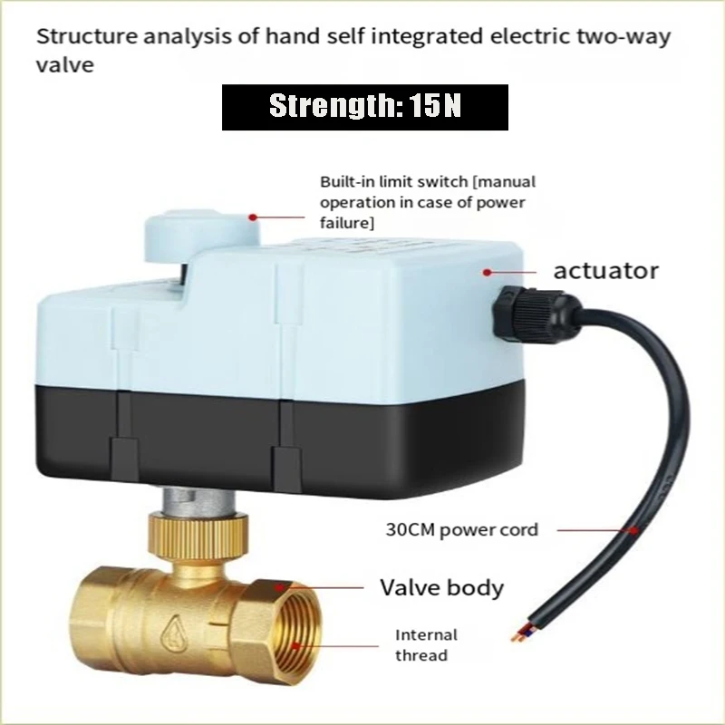 Brass Motorized Ball Valve 3-Wire Two Control Electric Actuator AC220V 3 Ways /2 Way DN15 DN20 DN25 DN32 DN40 DN50 Manual Switch