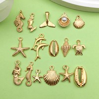 16/20pcs Marine Lfe Charms Alloy Turtle, Shell, Starfish Design Pendants For DIY Bracelet Necklace Jewelry Making Accessories