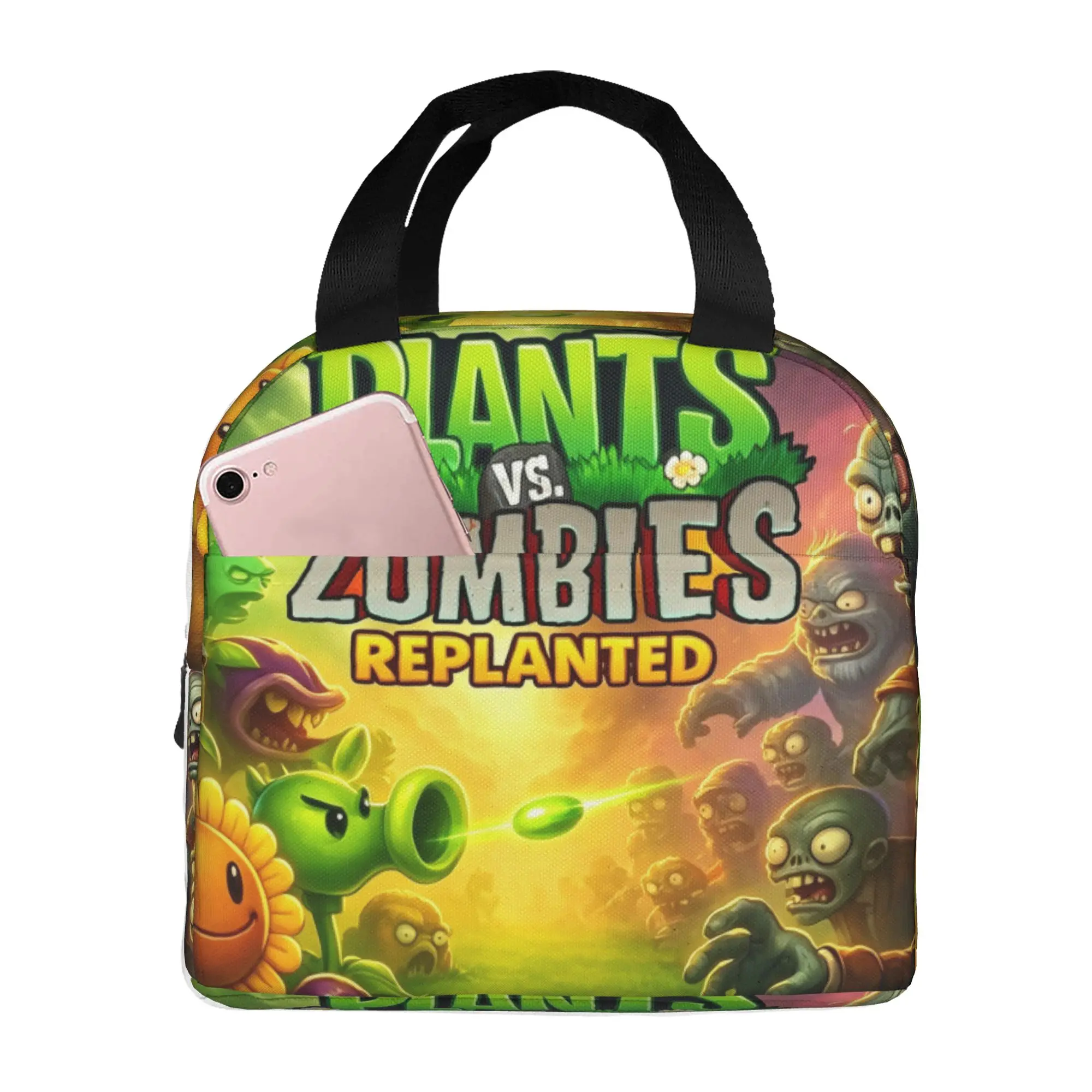 P-Plantsed Vs. Zombiesed Insulated Lunch Tote Bag for Women Funny Game Vegetable Print Portable Thermal Cooler Bento Box Outdoor