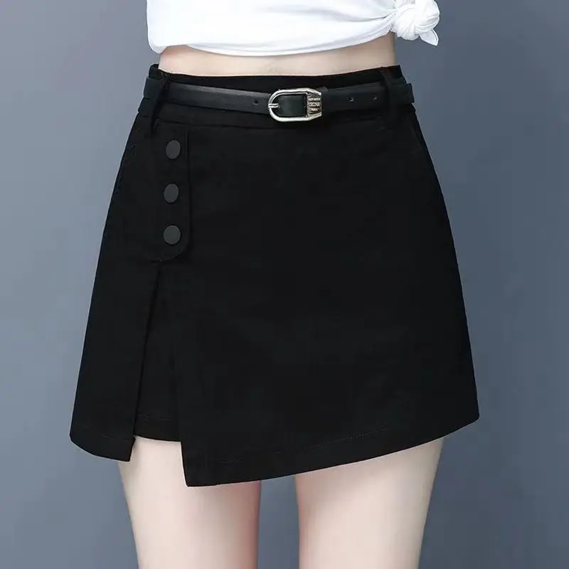 Fashion Spliced Button Casual Irregular Fake Two Pieces Shorts Female Clothing Summer New Loose All-match High Waist Shorts