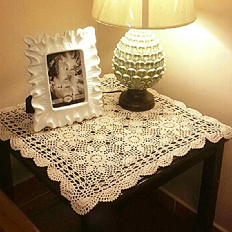 Tablecloths Crochet Square Table Cover Christmas Lace Table Covering Doilies For Furniture Décor Beige Color 15.7Inch