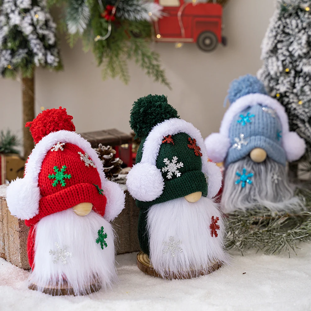 

3 Pcs Knitted Hat Ornaments Adorable Gnome Decor Christmas Stuffed Gnomes Decorations Cartoon Xmas Girl