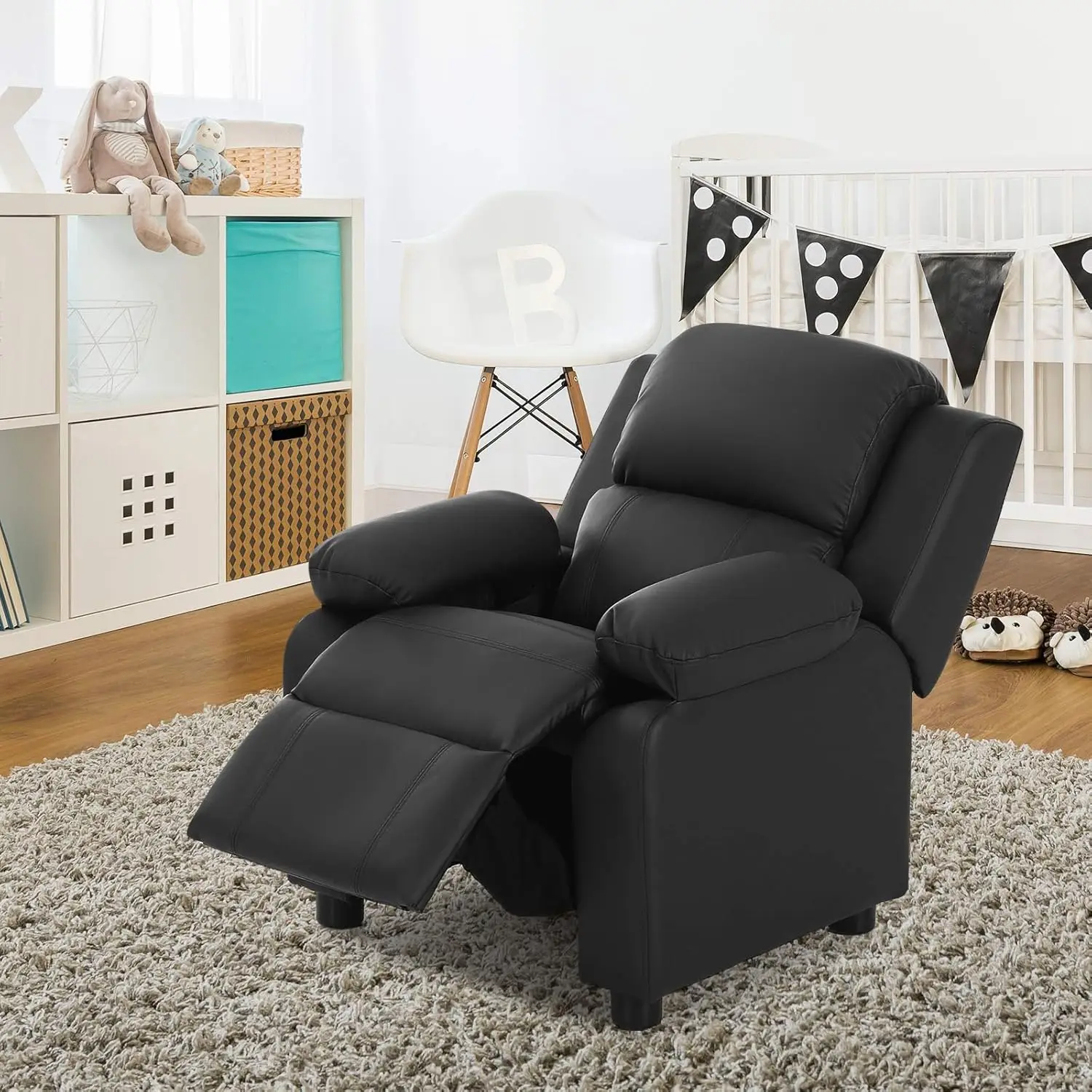 Kids Recliner, Toddler Furniture Children Armrest Sofa Chair W/Front Footrest, Flip-up Storage Arms, Padded Backrest, Adjustable