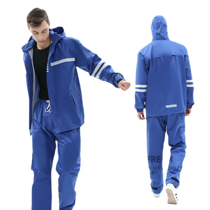 Motorcycle Riding Raincoat Rain Pants Set Rainstorm Proof Thickened Adult Reflective Rider Outdoor Raincoat Fashion Double Layer