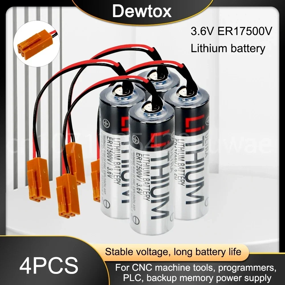 4PCS Original 3.6V 2700mAh ER17500 ER17500V ER 17500V 17500 PLC Lithium Battery Pack Brown Plug