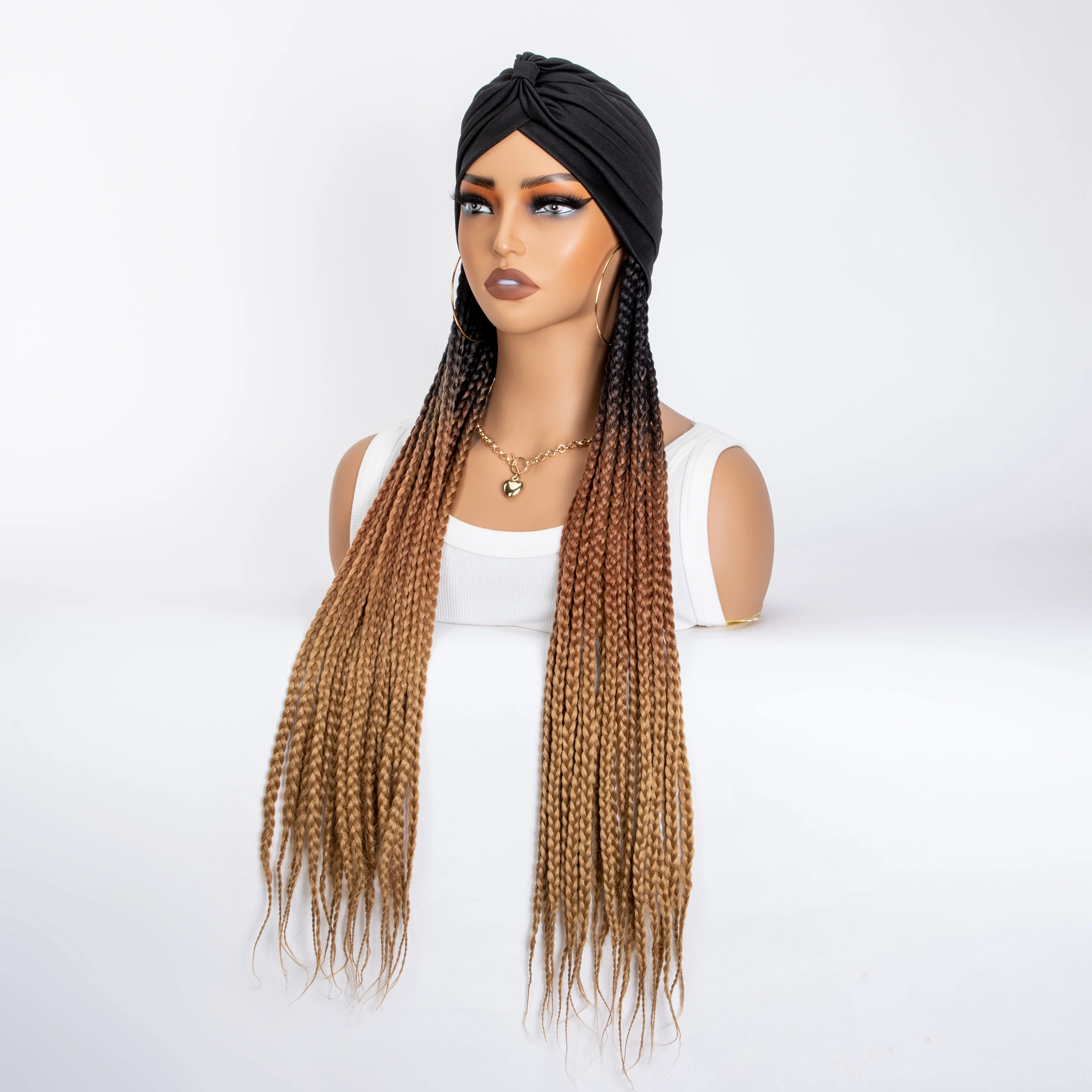 WIGERA Long 24‘ Ombre Black Dark Brown Honey Brown Braided Synthetic Wig With Headband Turban Braiding Hair Extensions For Women