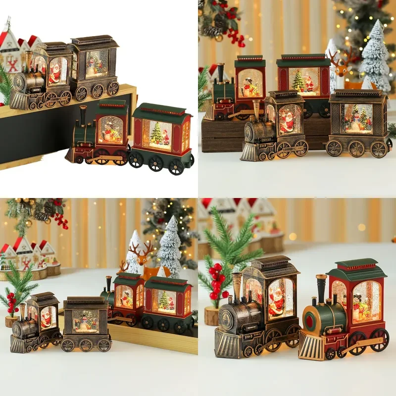 Creative Christmas Glow with Music Water Filling Train Decoration Music Box for Shopping Mall Window Ornament Gift