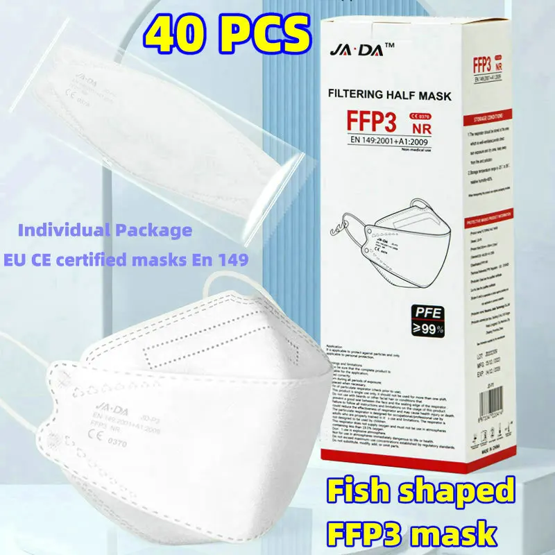 Fish shaped FFP3 mask EU CE certified EN149 independent packaging box fish mouth respirator 5-layer 99 grade with sponge strip