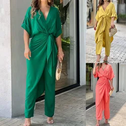 Elegant women's long top and pants 2-piece set 2024 women's summer fashion casual bat sleeve shirt straight leg pants