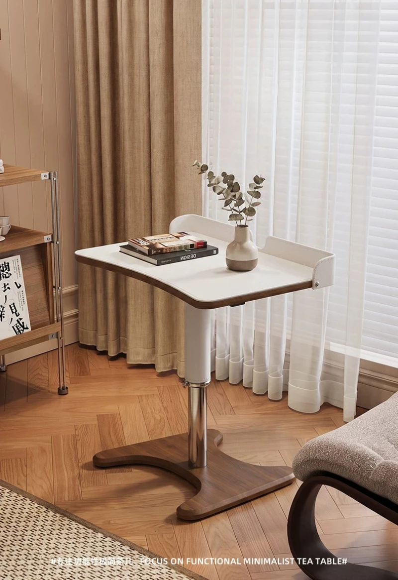 Saddle Leather Adjustable Mobile Sofa Side Table Home Office Study Bedroom Nightstand Computer Small Desk