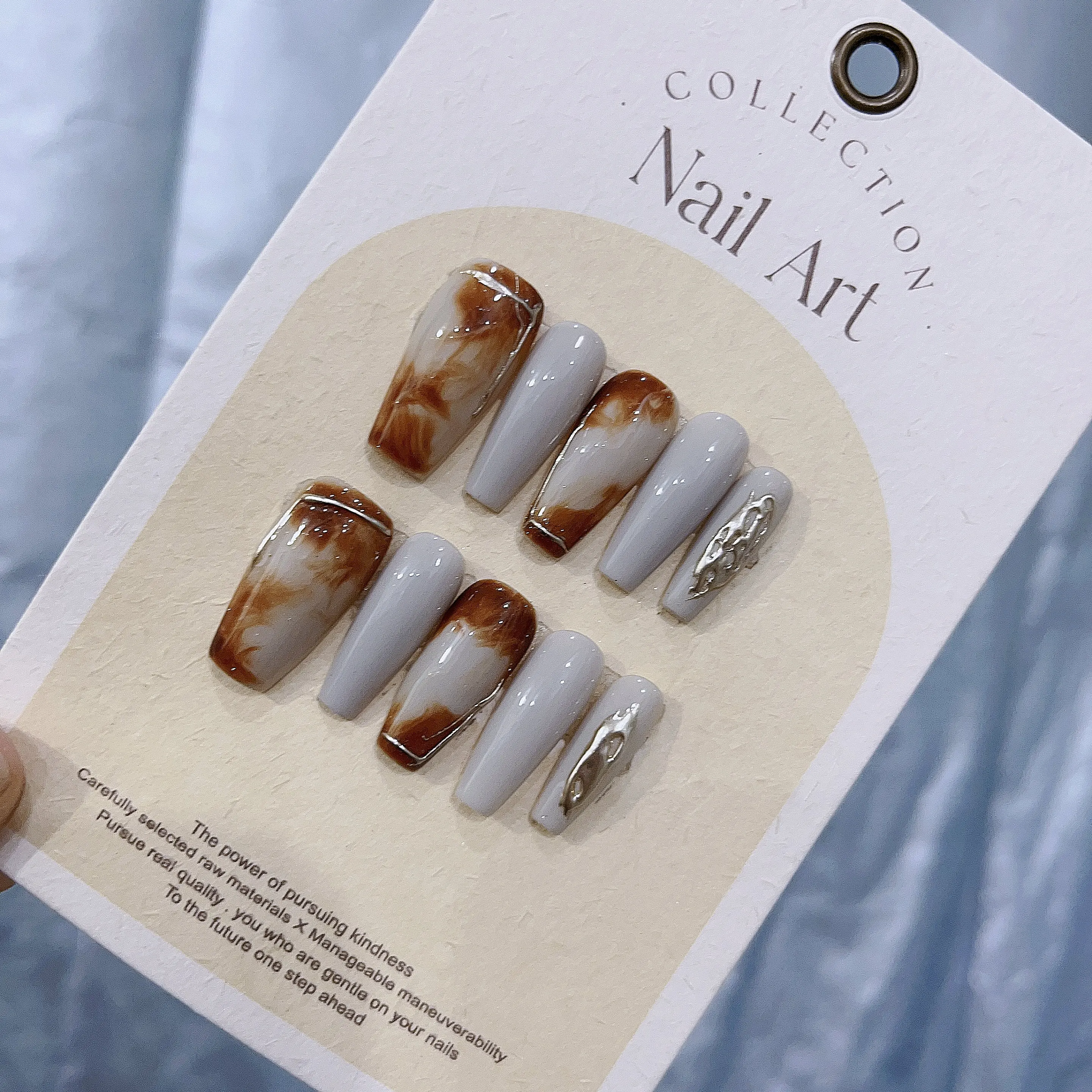 Amber Ombre Handmade Press On Nails with Medium Length and Coffin Shape In Emmabeauty Store No. EM19184