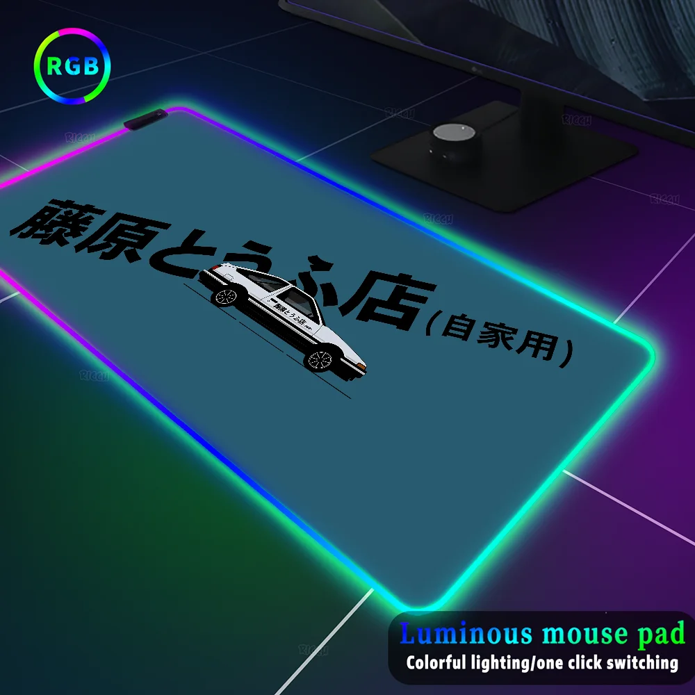 Initial D Mousepad Lighting Colorful glow Backlight Colorful Lumious RGB table mat 400x900 Black And White Large offcer Deskpad