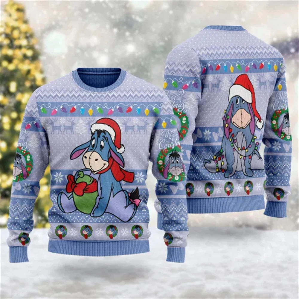 Personalisierter Eeyore Christmas Ugly Sweater Winnie the Pooh Weihnachts-Sweatshirt Eeyore Jungen Mädchen Weihnachtsgeschenk Herren-Kapuzenpullover