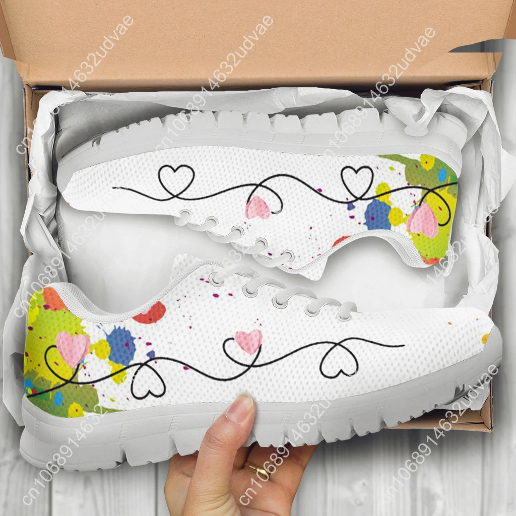 White Nurse Girl Love Pattern Women Lace Up Sneaker Fashion Tie Dye Printing Flat Shoes For Ladies Zapatillas Hot