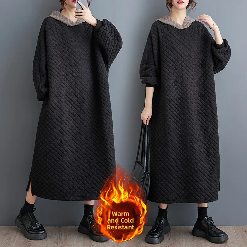 Plus Size Faionable misto cotone con cappuccio Dr Casual Loose Street Sle Long Sve Autunno Inverno Nuovo arrivo per le donne