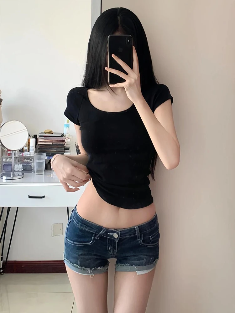 

Low Waist Bell Bot Denim orts Women plus Size Spring New Sle Slimming Design Butto Embracing Hot Pants Cleanfit High...