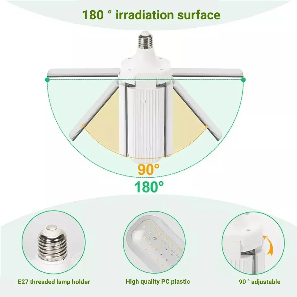 Imagem -06 - Foldable Full Spectrum Led Grow Light Planta Crescente Luz Phytolamp Bulb Plantas de Interior Flor e Mudas E27 24w 36w 48w