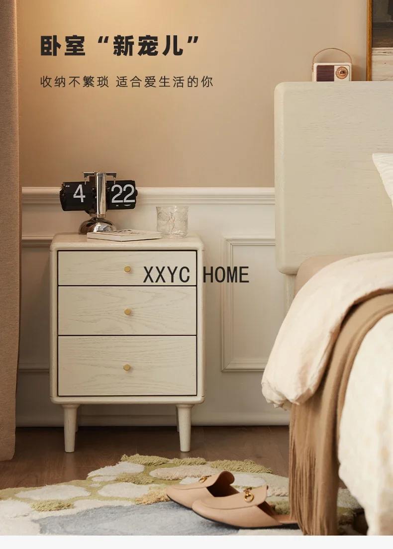 Прикроватная тумбочка из массива дерева, современный минималистичный прикроватный шкаф из белого кремового дуба, комод для спальни, шкаф для хранения вещей