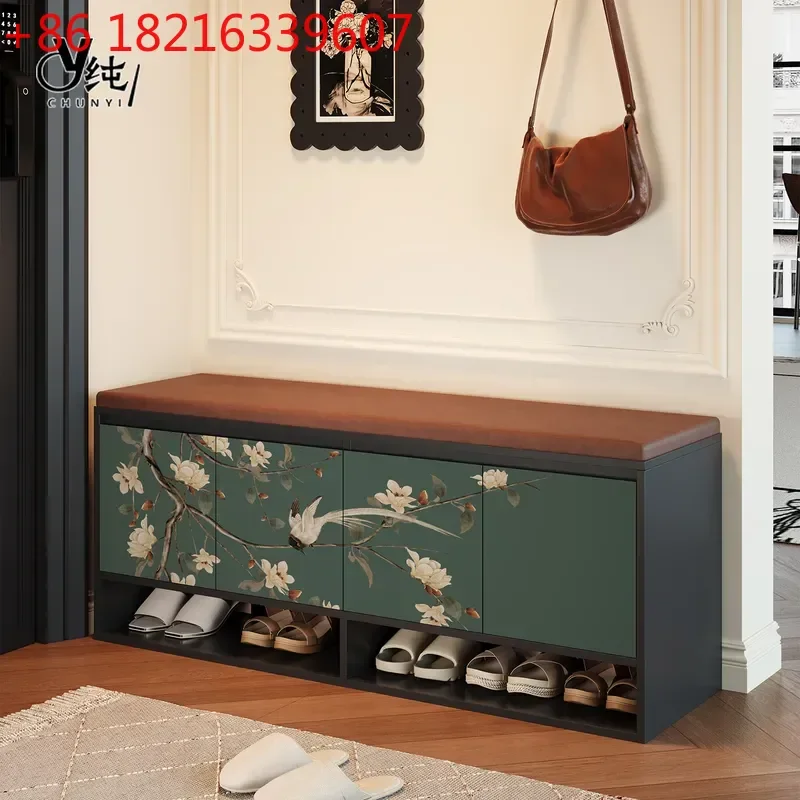 YAOMedieval Solid Wood Shoe Changing Stool Household Door Storage Bench Integrated Home Seating Shoe Cabinet Entrance Organizer