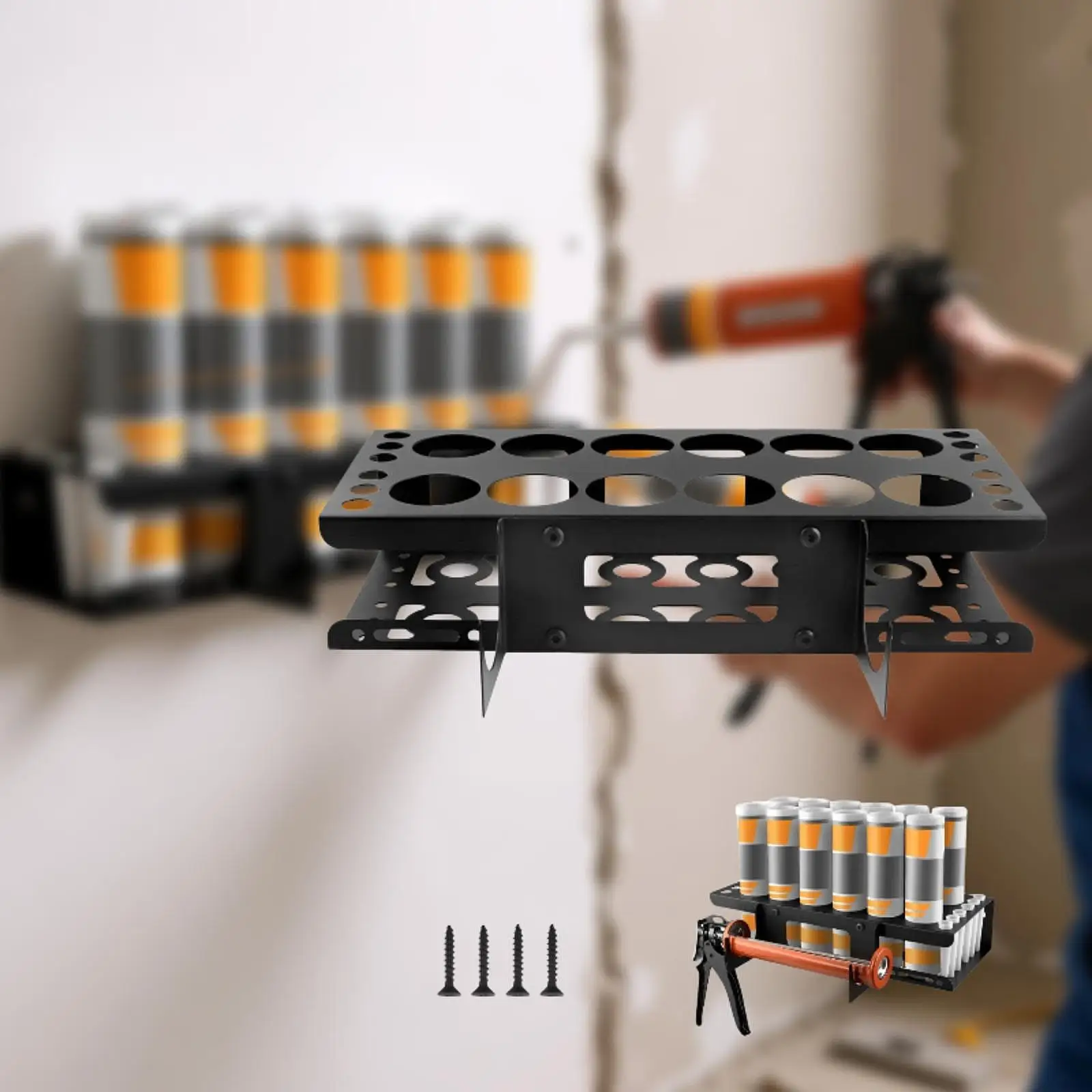 Metal Chalk Sealant Rack Holds 12 Tubes Wall Mounted Tool Organizer for Garage Shop Workshop Storage