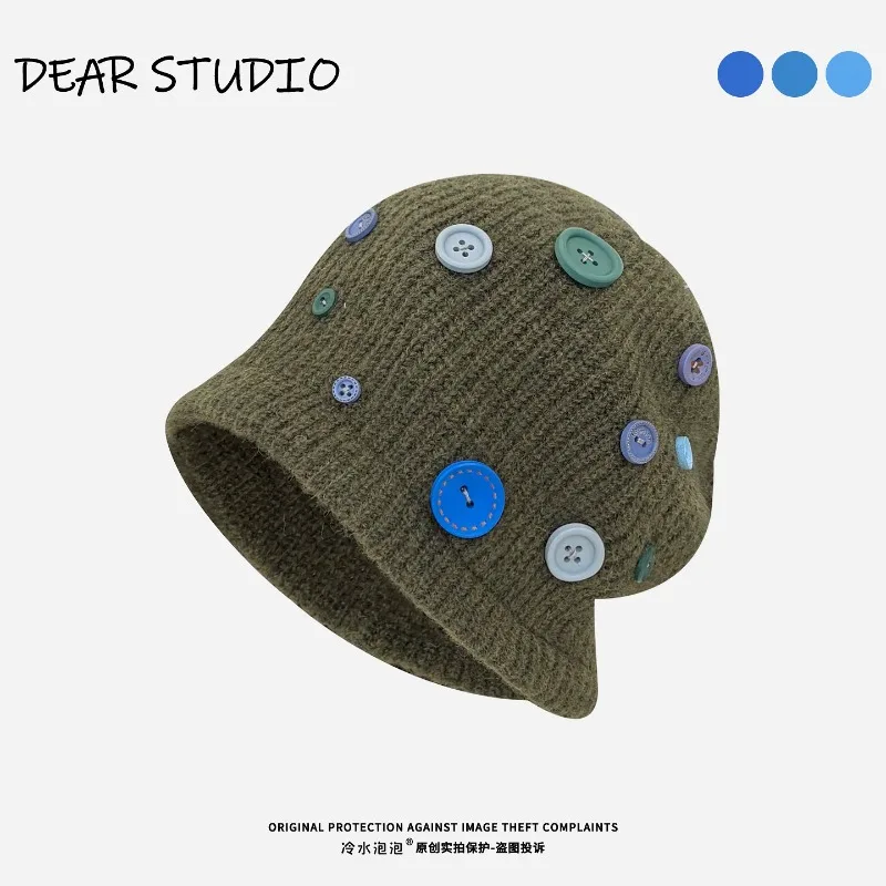 Koreanisches Nischendesign: Bunte Knopf-Strickmützen für Männer und Frauen im Herbst und Winter, warme Ohrenschutz-Kältemütze – Detail 4
