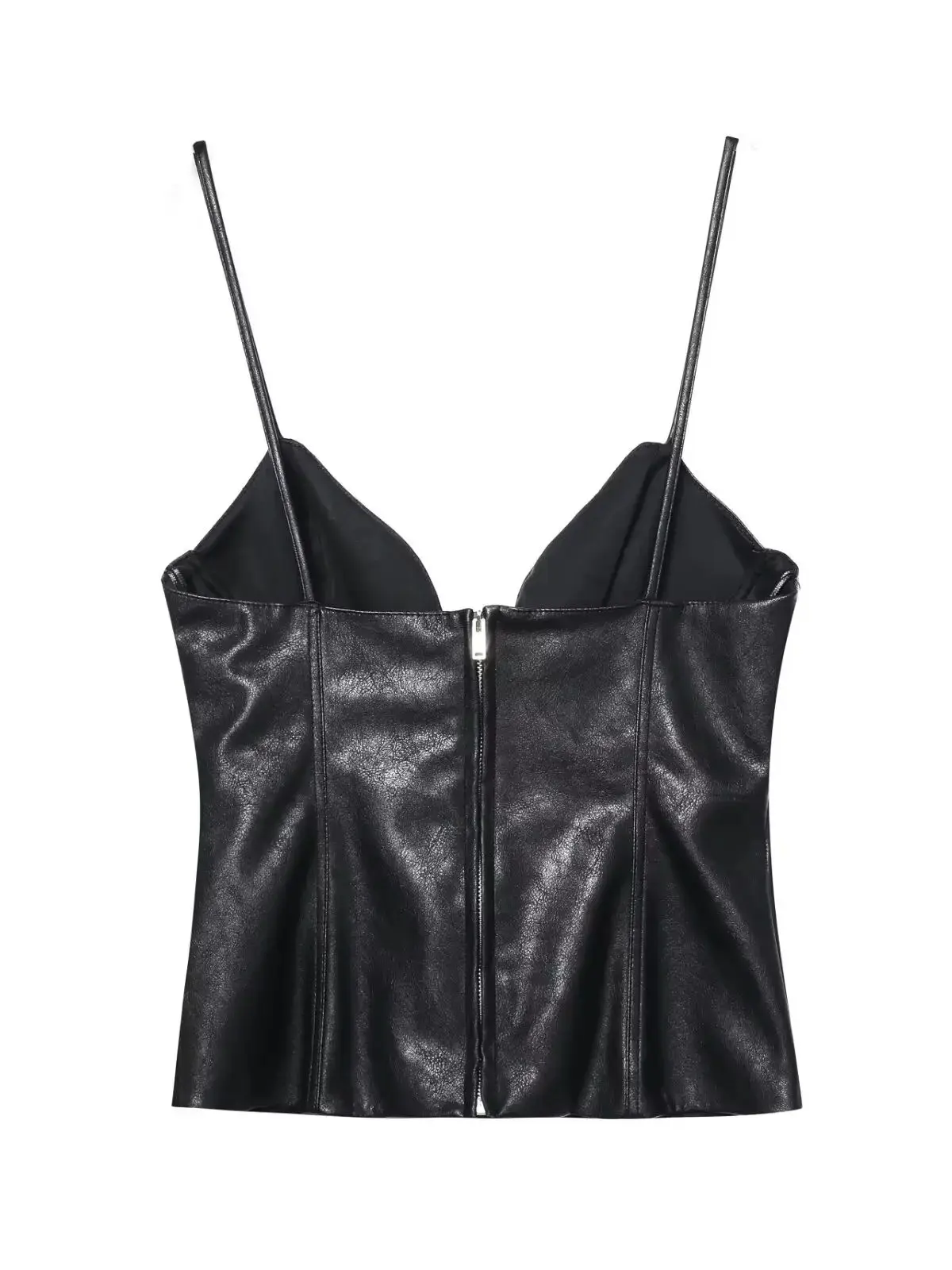 2025 Women's Sexy Punk Faux Leather Zipper Camisole Tanks Tops Lady Retro PU Backless Lace-up Body Shaper Straps Overbust Corset