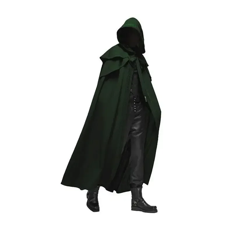 Men Monk Cosplay Outfit Medieval Vintage Gothic Hooded Loose Black Long Cape Poncho  Trench Winter Cloak Coat  Halloween view 6