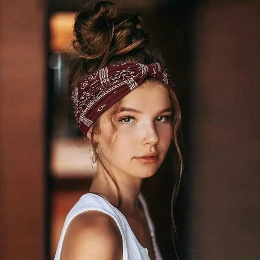 

Women's 4-piece headband set, wide and thin elastic Bohemian dyed tie headband, retro style sports yoga makeup spa accessories