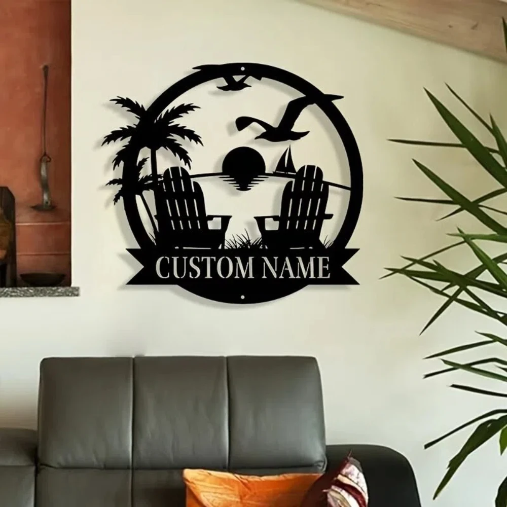

Custom Name Metal Sign, Personalized Sunset Beach Metal Wall Art Decor, Sunset Beach Wall Art, for Porches, Patio, Gifts