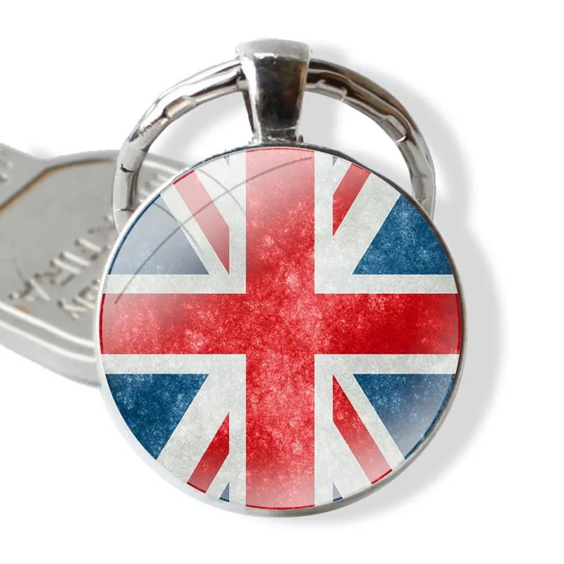 25mm Glass Cabohcon Keychain Key Rings for Women Men Jewelry Gift england british english uk flag