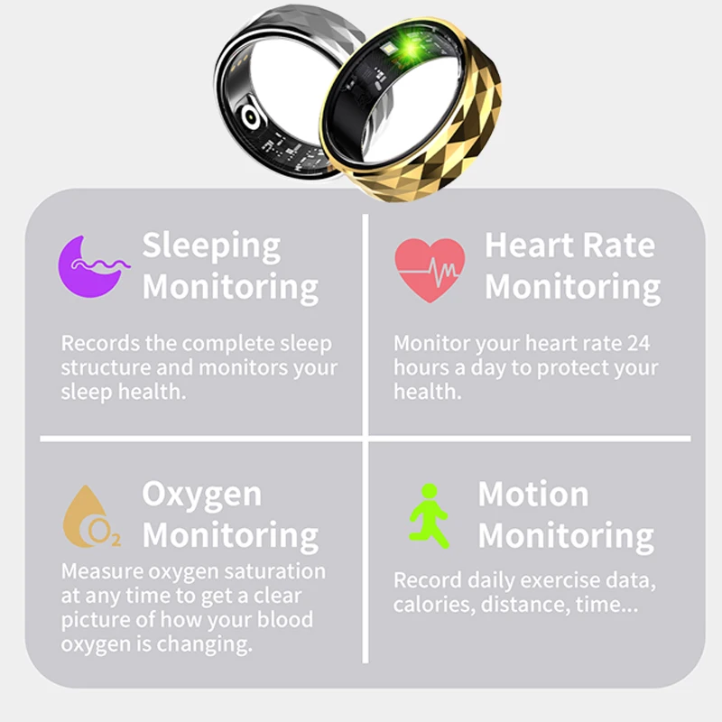 Fitness Mode Slimme Ringen Aluminiumlegering Sport Slaap Beweging Monitoring Waterdichte Gezondheid Tracker Ringen