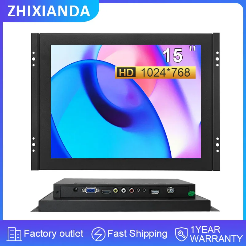ZHIXIANDA Open Frame Industrial Monitor 15 Inch 1024*768 Lcd 10 Point Touch Screen Display Embedded VESA Mount With VGA  HDMI