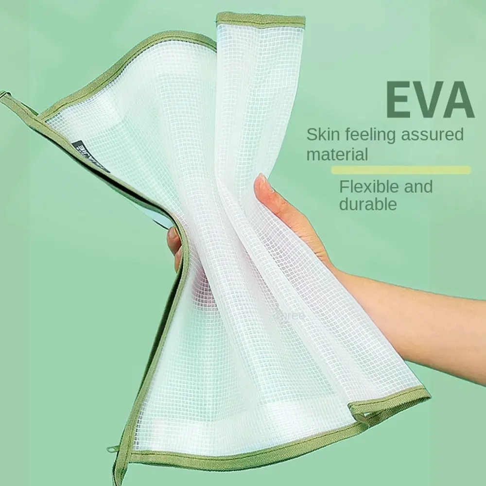 EVA Mesh Zipper Pouch Bag, Transparente, Dupla Camada, Espessado, Grande Capacidade, Armazenamento de Dados, Material de Escritório, Escola