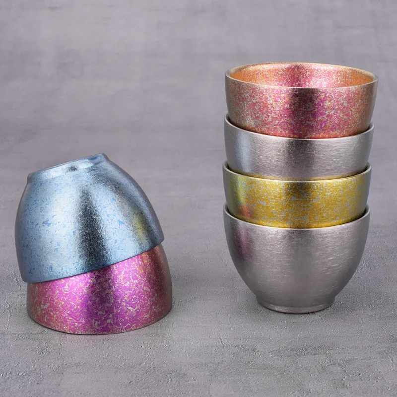 Camping Titanium Rainbow Tea Cup Double Layer Heat Insulation Household Products Personal Master Cup Outdoor Kungfu Tea Set Gift