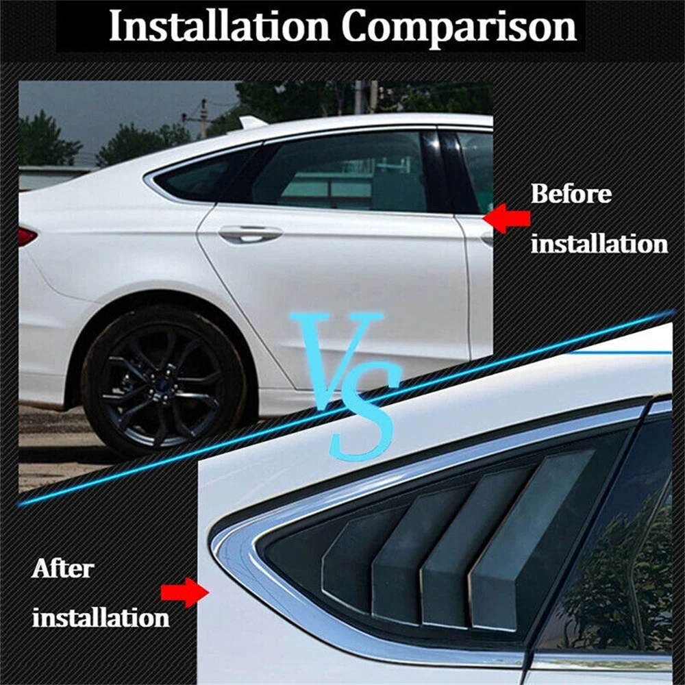 For Ford Mondeo Fusion Sedan 2013-2018 Car Rear Louver Window Side Shutter Cover Trim Sticker Vent Scoop ABS Carbon Fiber Black