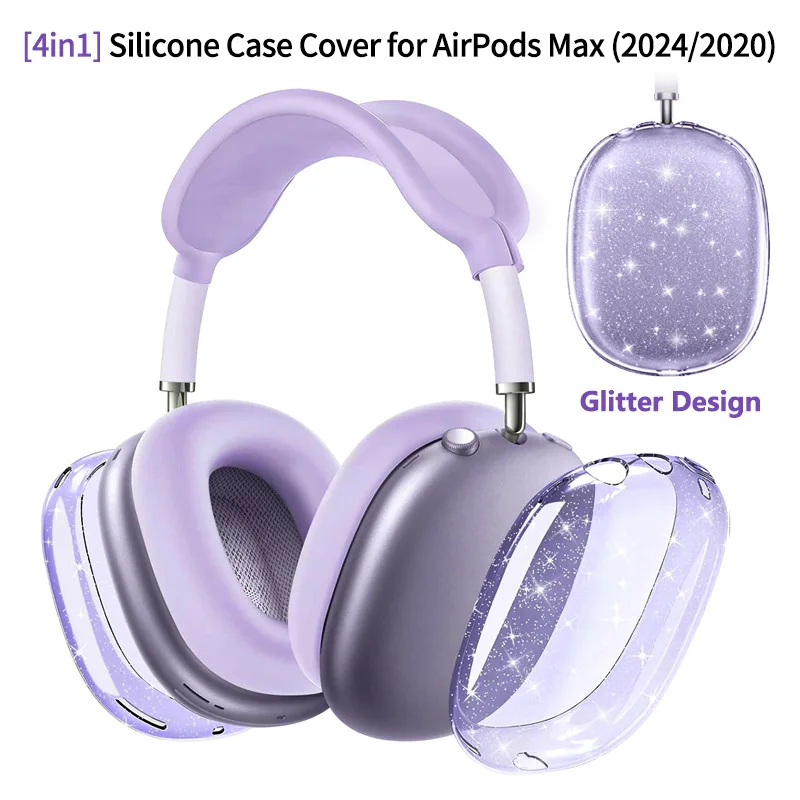 Transparent Glitter TPU Case for Apple AirPods Max, Sparkly Protective Ear Cup Covers for Over-Ear Bluetooth Headphones