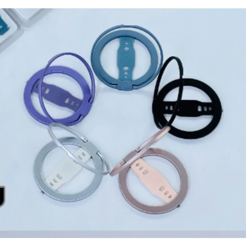 Magnetic Ring Phone Holder, Wireless Charging Grip Stand, Removable Bracket with Silicone Finger Strap for Car Use
