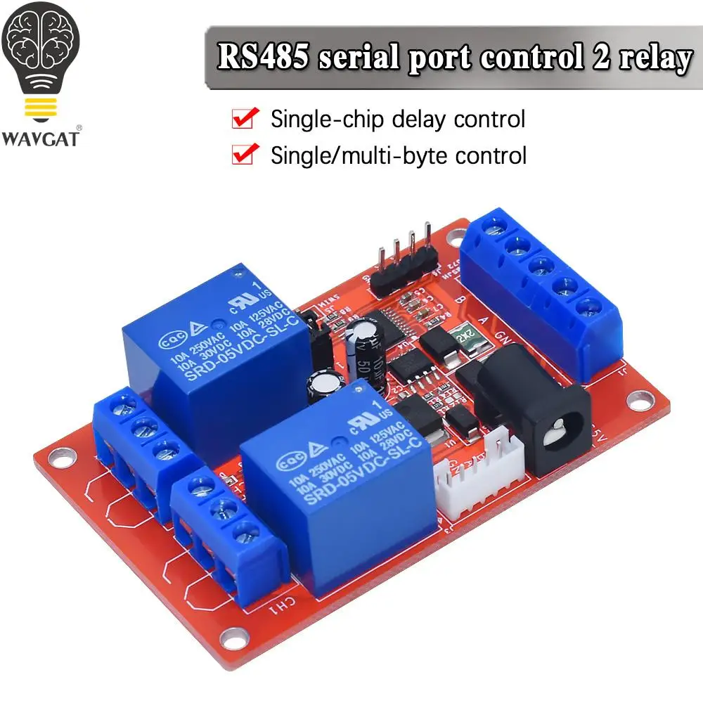 RS485 serial port control 2-channel relay module Single-chip microcomputer delay control single-byte /MODBUS RTU