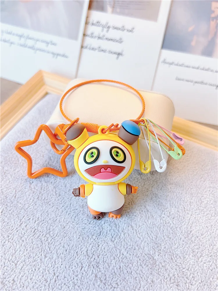 سلسلة مفاتيح تاكاشي موراكامي، حامل مفاتيح على شكل دمية وحش بسلسلة قوس قزح، حزام معصم، هدية إبداعية، حلقة مفاتيح، فن عام