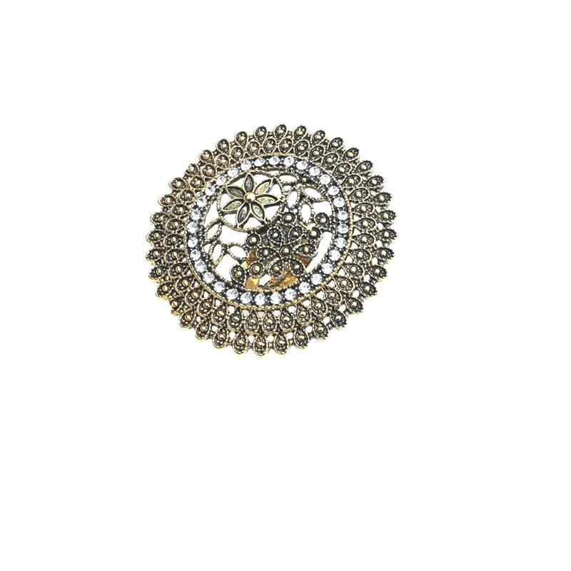 

Exaggerated Hollow out round Diamond Ring Ethnic Sle Ring Faionable Accory Alloy Material Plated Surface No Brand