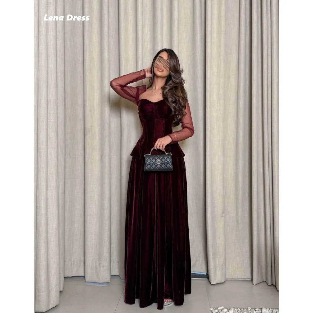 

Lena Customized Special Occasion Dresses for Special Occasions Formal Dresses Woman Line A Burgundy Long Sleeves Ball Gowns Prom