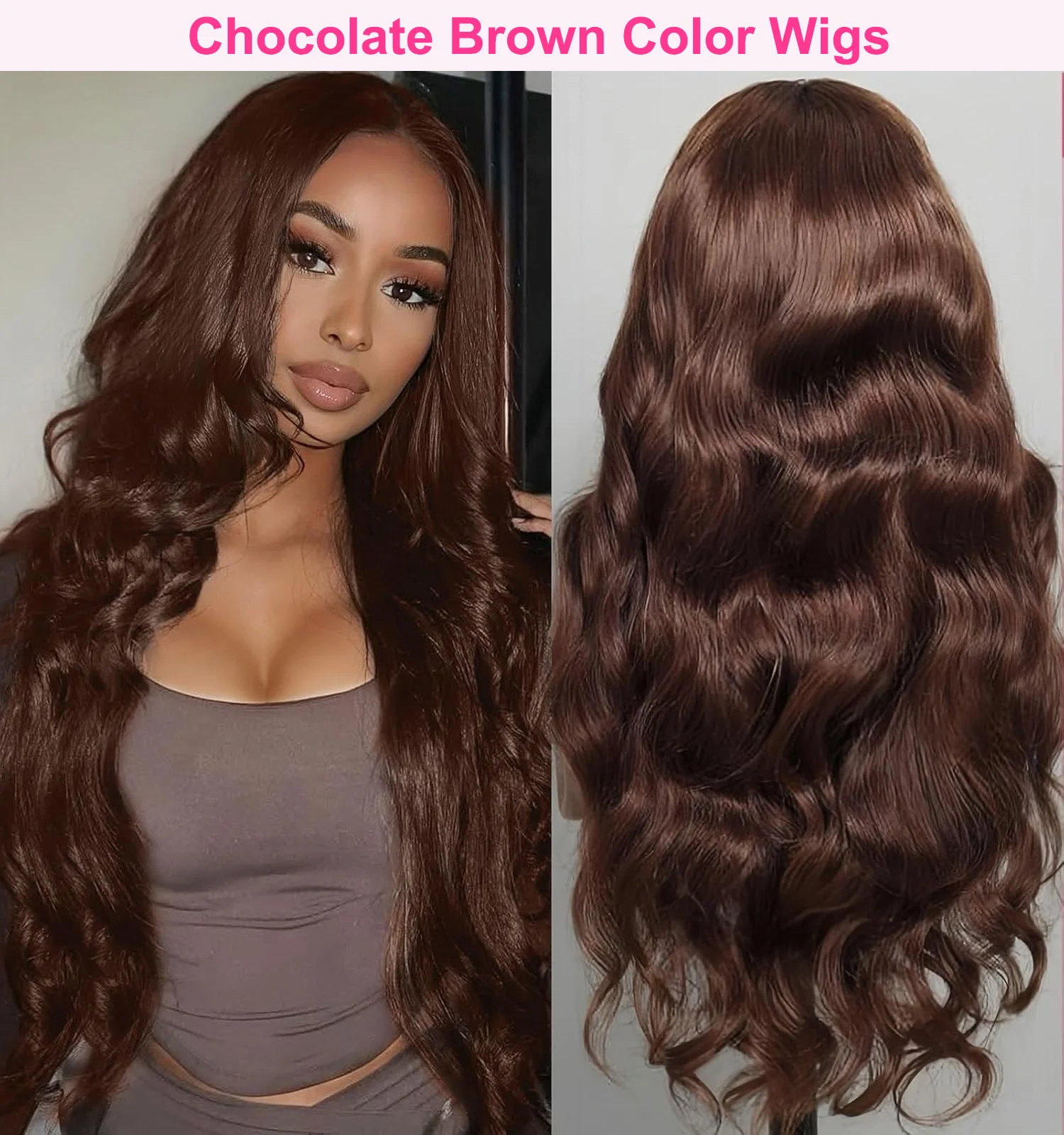 250% density 32inch Chocolate Brown Wig Human Hair 13x6 Lace Frontal Wigs Body Wave Lace Front Human Hair Wigs For Women