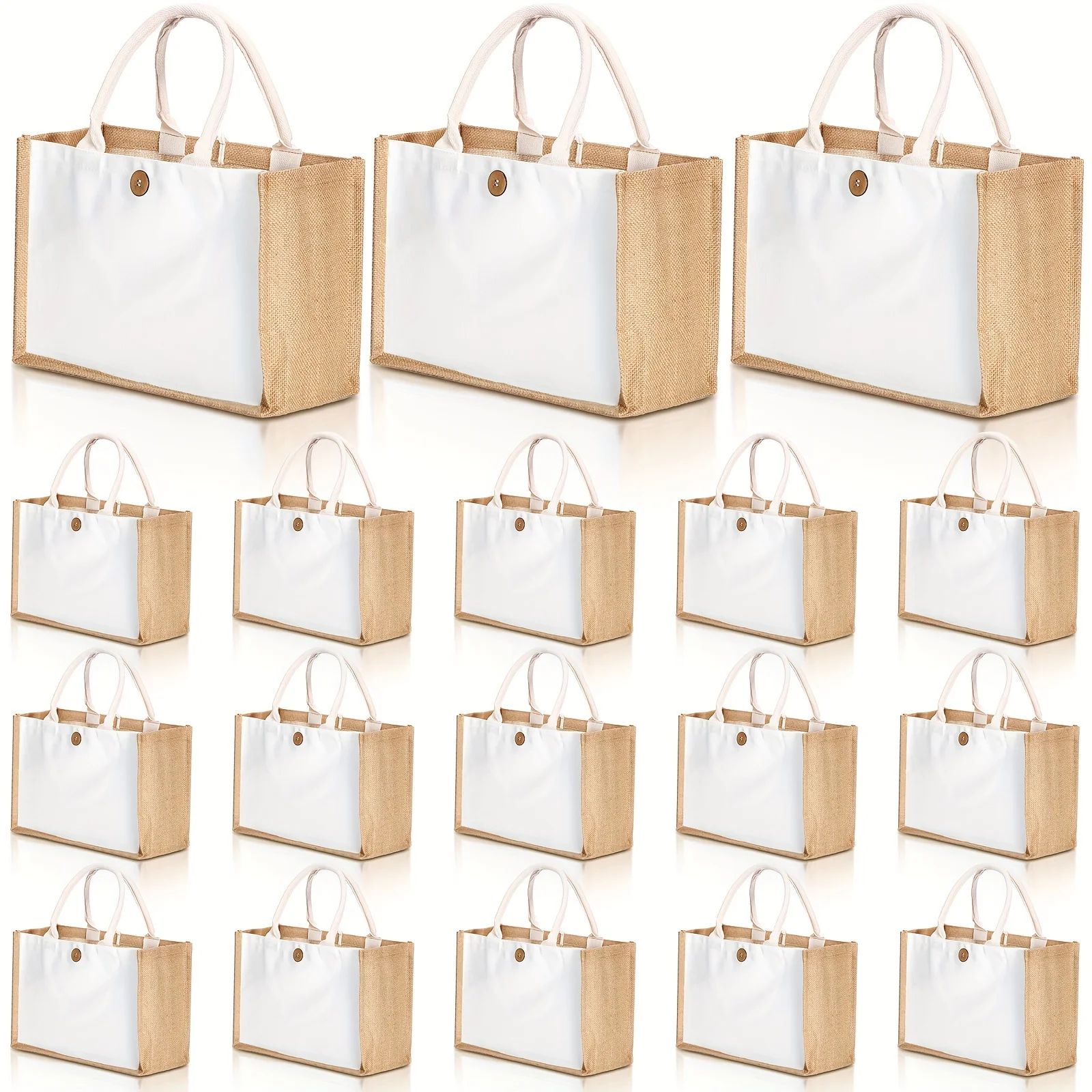 

Set of 18 Sublimation Jute Tote Bags, Burlap Beach Bags with Handles, Reusable Blank Canvas Gift Bags for Bridesmaids in Yellow