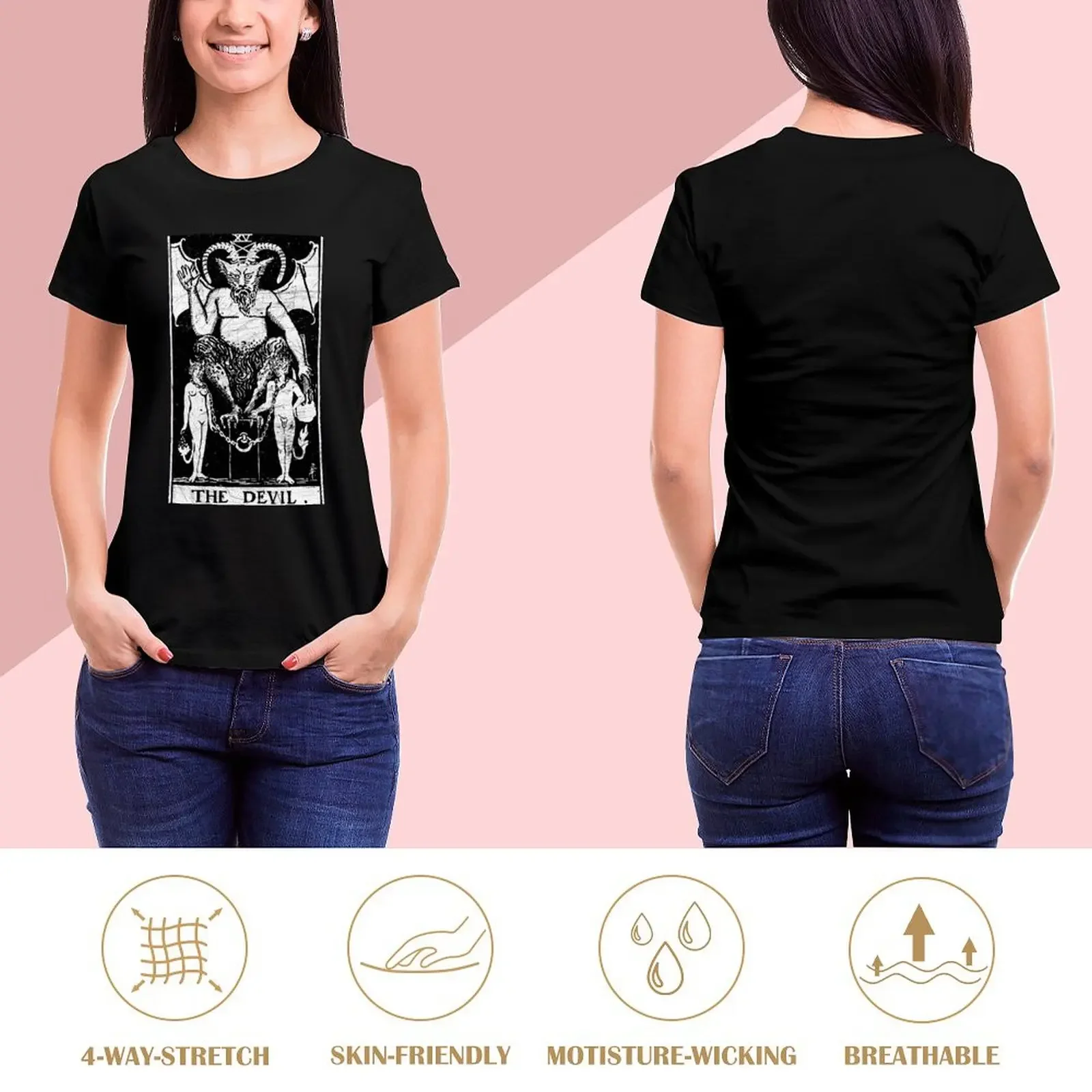 The Devil Tarot Card - Major Arcana - fortune telling - occult T-Shirt summer top Blouse blacks t-shirts for Women loose fit