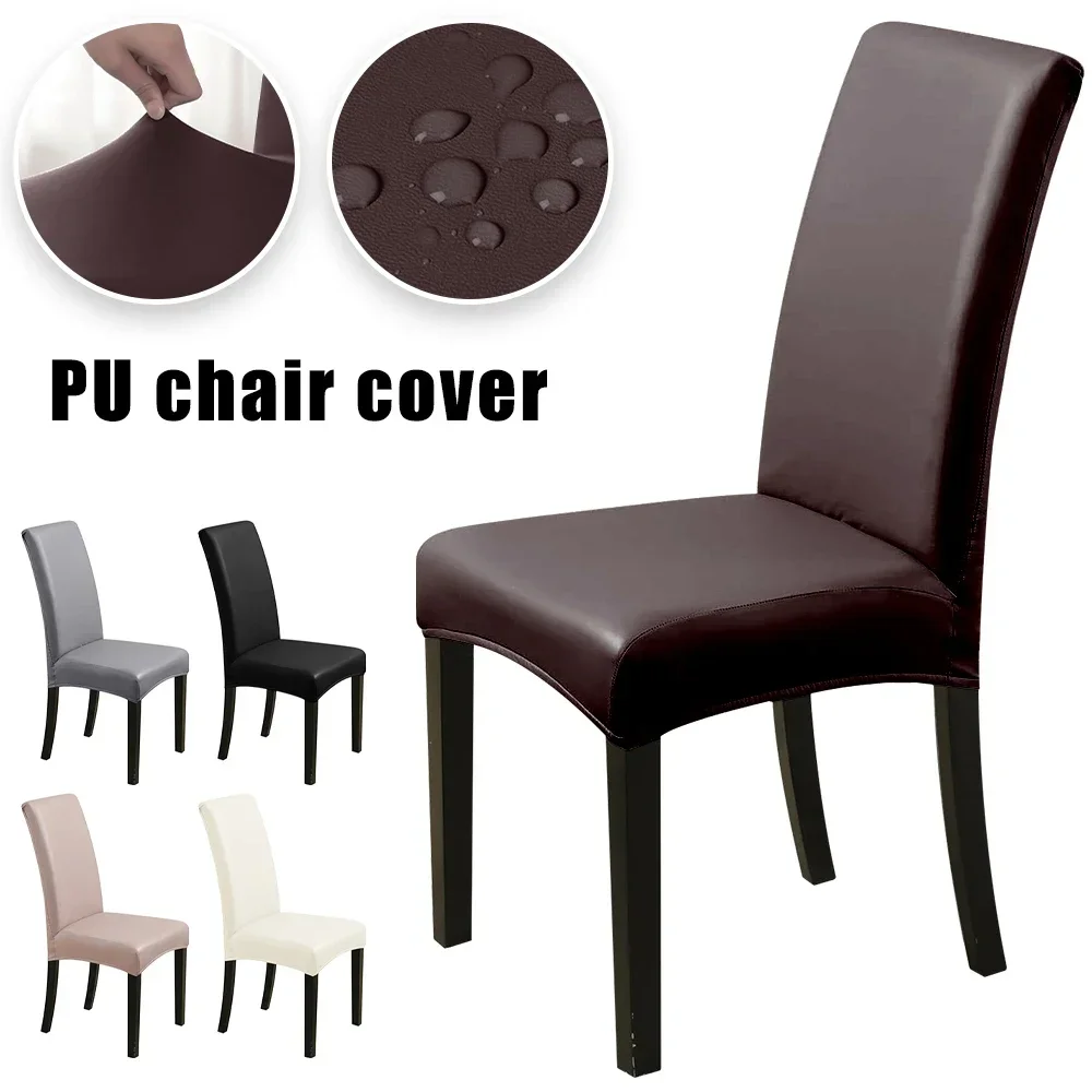 1pc PU Leather Chair Cover Stretch Chair Seat Case Waterproof Universal Furniture Protector Anti-cat Scratch Dining Room Office