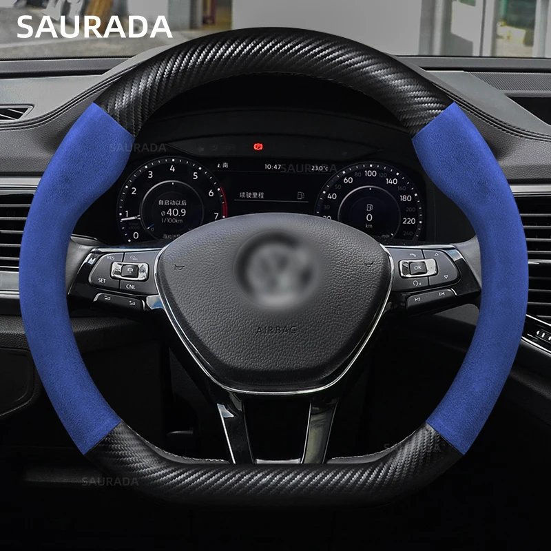 Car Steering Wheel Cover 38cm Leather D‑Shape For Golf Polo Jetta Passat K3 Swift Rogue Mercedes AMG Accessories ****